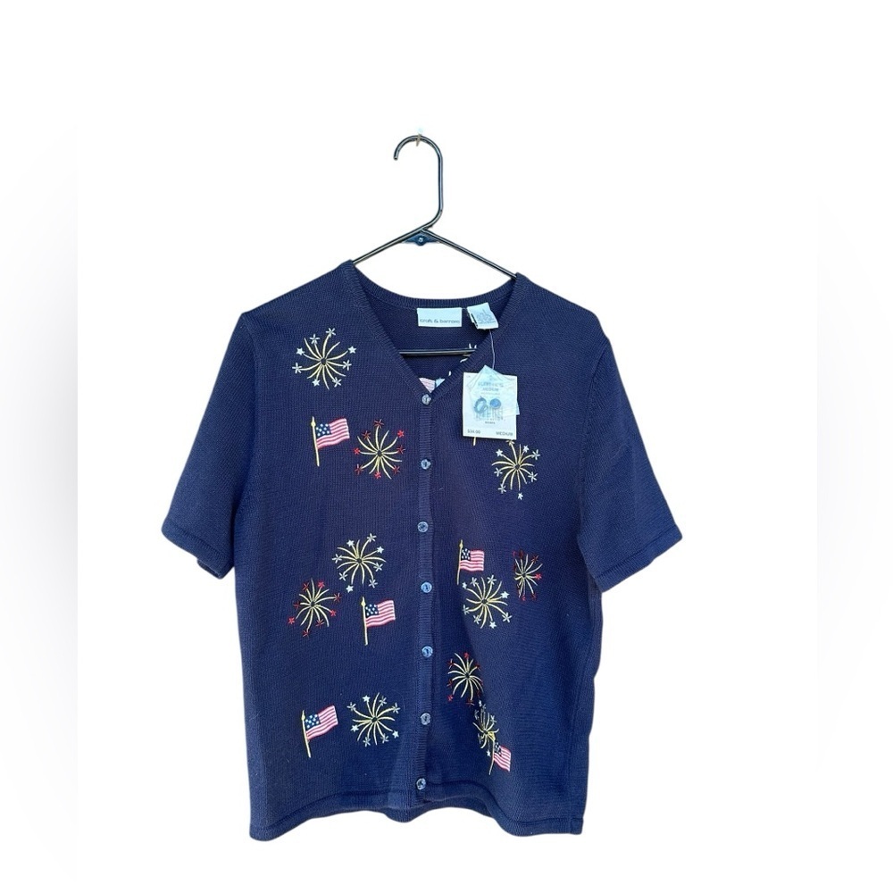 Croft & Barrow Navy blue Patriotic USA 4th July short sleeve button up Sweater M